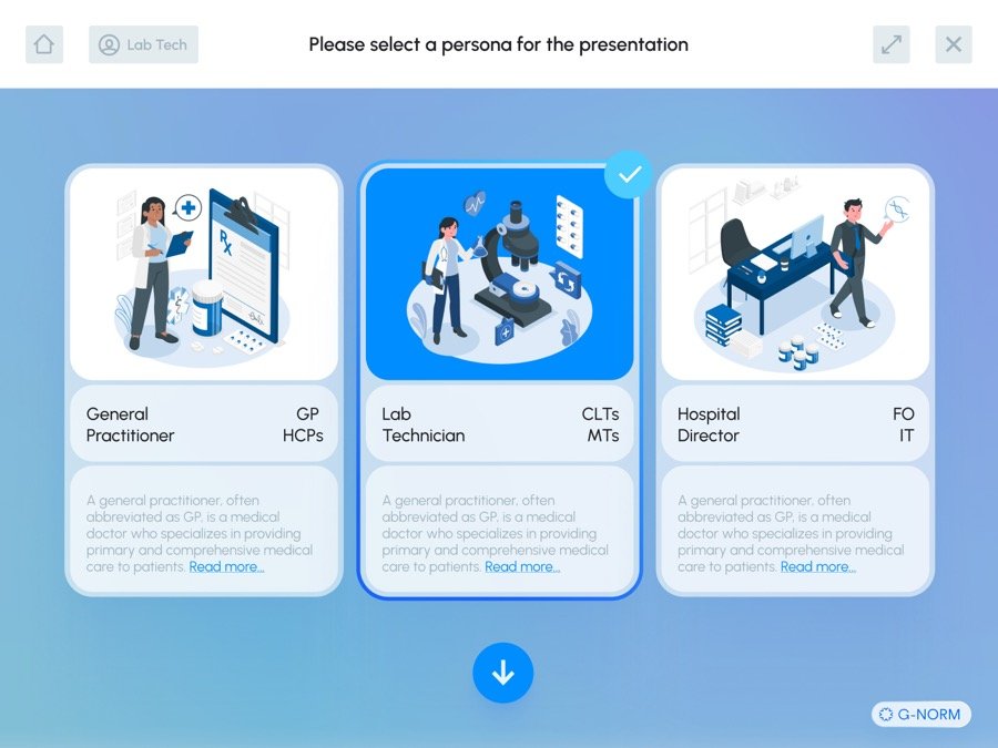 Persona selection screen from an interactive e-detailing app